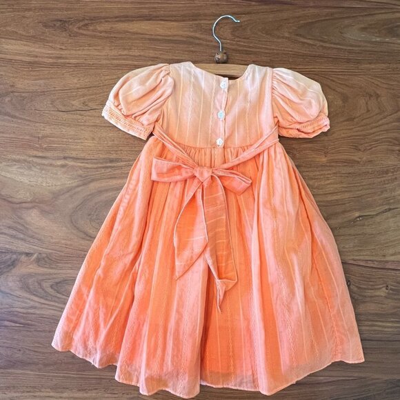 Custom Dyed Orange Ombre Dress with Lace Trim, Wide Sash & Bonnet - Picture 3 of 6